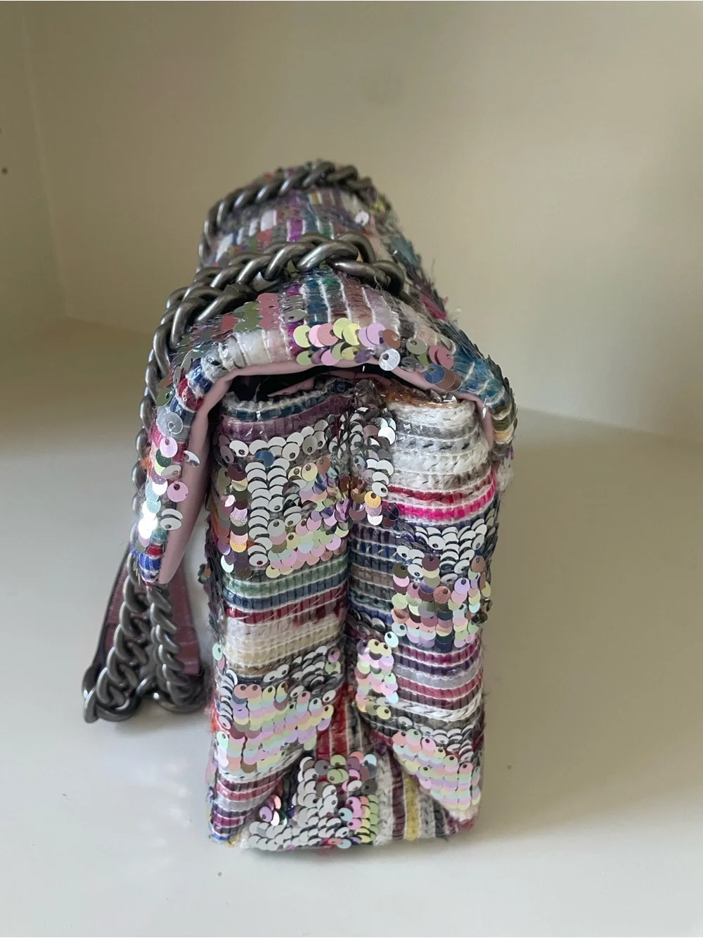 Kurt Geiger Multicolor Sequin Shoulder Bag with Pink Strap